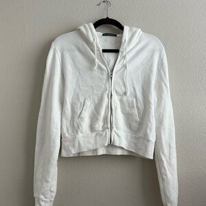 Brandy Melville White Hoodie | Full Zip Cropped Womens Jacket